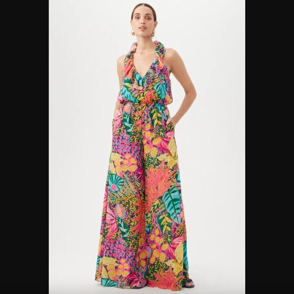 Trina Turk Jacksonville Colorful Floral Wide Leg Jumpsuit XS - Picture 2 of 9